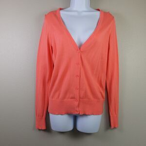 Faded Glory Coral Long Sleeve Button Front Cardigan Size Small